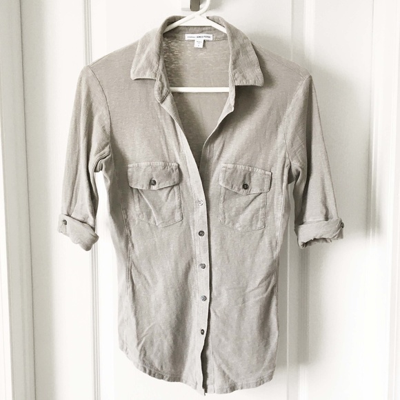 JAMES PERSE Gray 3/4 Sleeve Contrast Panel Shirt - Picture 4 of 12